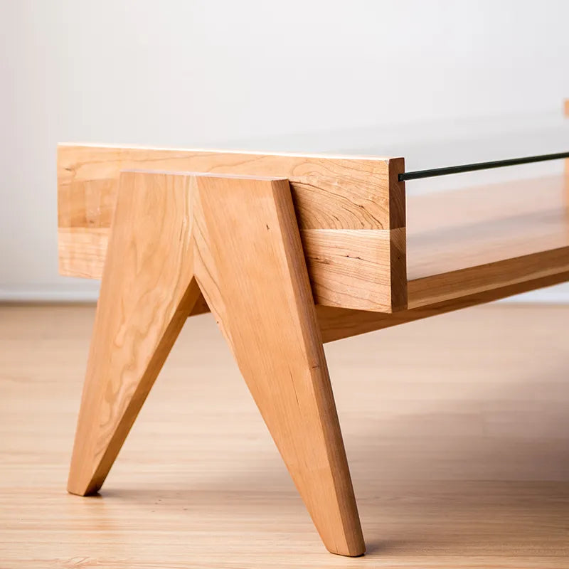 Chandy Coffee Table | Glass & Cherry Wood