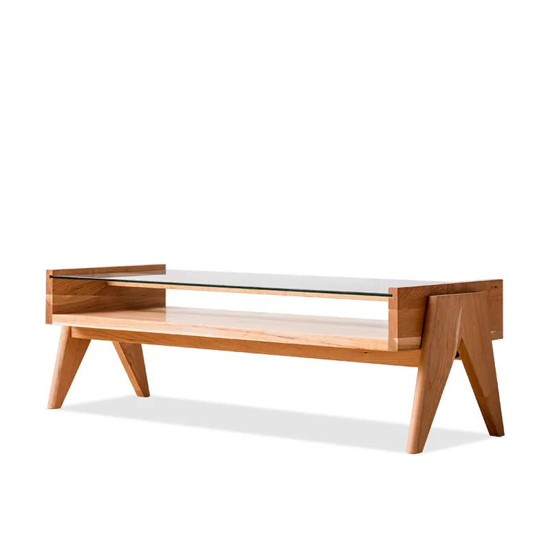 Chandy Coffee Table | Glass & Cherry Wood