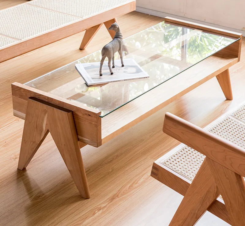 Chandy Coffee Table | Glass & Cherry Wood